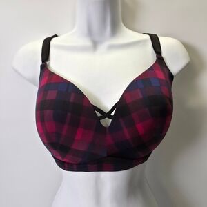 Torrid Curve Bra Womens 40DD Black Pink Plaid Underwire Full Coverage Padded‎